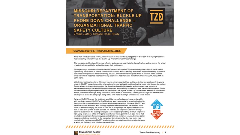 Thumbnail of traffic safety culture case study for Missouri Transportation Buckle Up Phone Down program