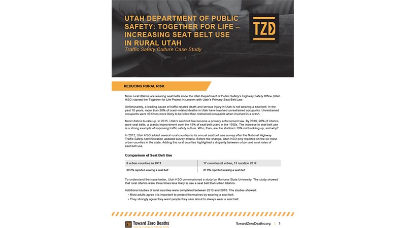 Thumbnail of Utah Department of Public Safety case study on together for life traffic safety culture program for rural Seat Belt