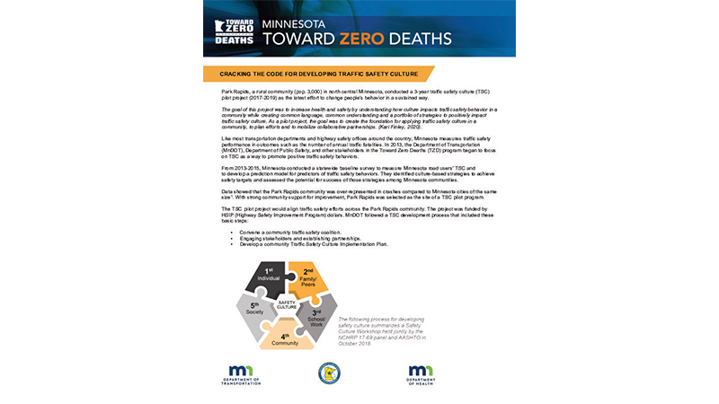 Thumbnail of case study for Minnesota Toward Zero Deaths Traffic Safety Culture Rural Community Pilot Project