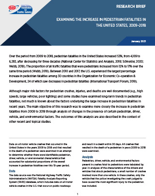 Thumbnail of AAA Foundation for Traffic Safety Research Brief on Pedestrian Fatalities 2009 to 2018