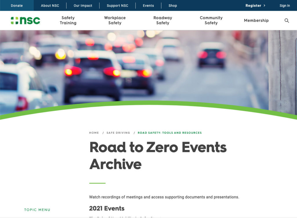 Screenshot of Road to Zero Coalition Events Archive webpage
