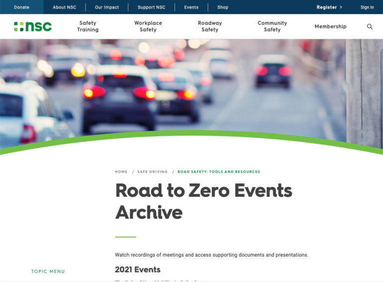 Screenshot of Road to Zero Coalition Events Archive webpage