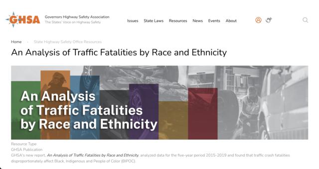 Screenshot of GHSA Report: An Analysis of Traffic Fatalities by Race and Ethnicity