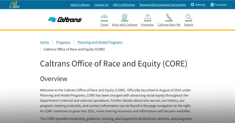 Caltrans Office of Race and Equity webpage