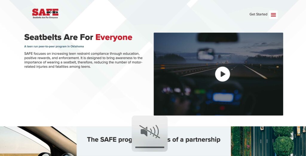 Screenshot of webpage for Oklahoma SAFE Seat Belts are for Everyone