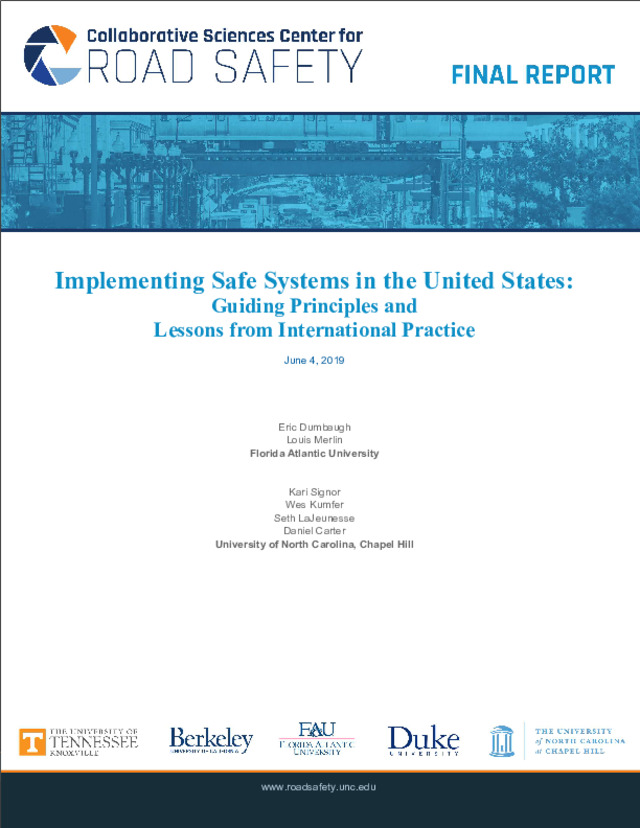 CSCRS original Safe Systems report "Implementing Safe Systems in the United States" 2019