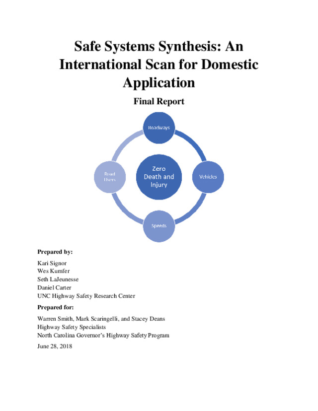 UNC Highway Safety Research Center synthesis report on international scan on safe systems